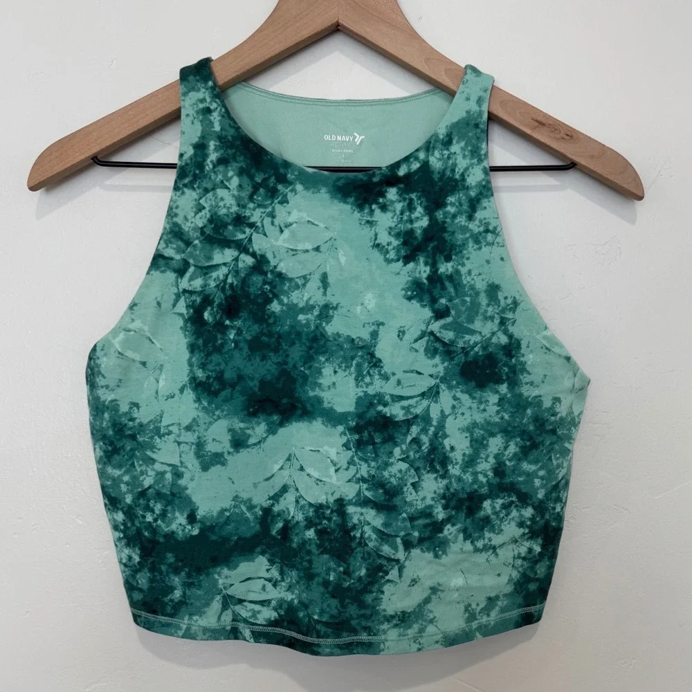 Old Navy Active PowerChill Green Tie Dye Leggings and Sports Bra Set Womens L
